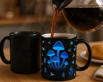 Hongos bioluminiscentes y luciérnagas neón / Taza mágica que revela el calor / Sorpresa matutina / Aparece con calor / Regalo para amantes de la naturaleza