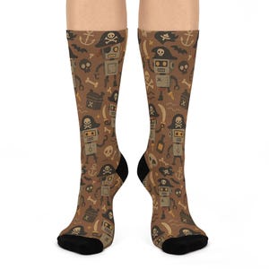 Pirate Robot Pattern Socks Nautical Steampunk Crew Mens Womens Him Her They