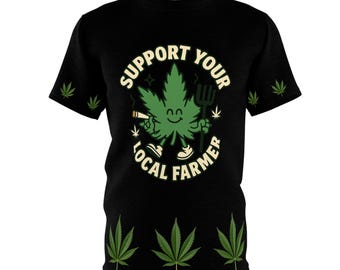 Camiseta de cannabis para apoyar a tu agricultor local, festival, manga corta, dobladillo con botones, top con mensaje de marihuana, regalo de moda para los amantes del 420.
