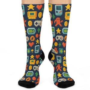 Retro Gaming Pixel Art Pattern Socks for Gamers Fun Geeky Gift for Him Her They