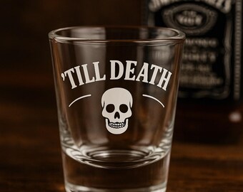 Vaso de chupito turbo con calavera "Hasta la muerte", recuerdo de boda gótico, artículos de bar personalizados