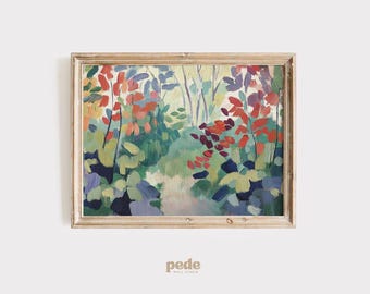 Art mural imprimable abstrait coloré de jardin | Paysage impressionniste moderne en téléchargement numérique