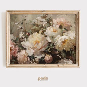 Vintage Bloom, downloadable art, bedroom wall decor, cream peonies, girls room decor, vintage floral art, farmhouse art, instant download