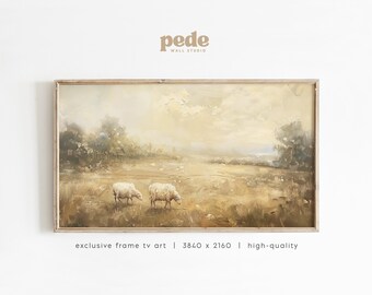 Golden Pastures Sheep Landscape Frame TV Art (Digital Download)