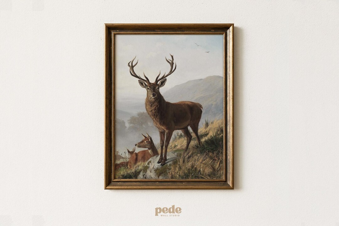 Vintage Deer Printable Wall Art – Majestic Stag Landscape | Antique ...