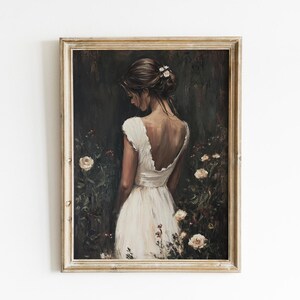 Garden Muse, downloadable wall art, bedroom decor, dark portrait painting, vintage dark academia decor, european farmhouse, instant download
