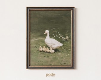 Vintage Enten Familie Wandkunst | Klassische Bauernhof Tier Gemälde Digitaler Download