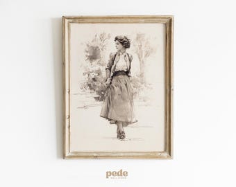 Vintage Frauenzeichnung Kunstdruck: Viktorian Lady (Digitaler Download