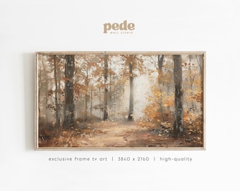 Autumn Forest Path Frame TV Art: Seasonal Woodland Painting (Digital Download)