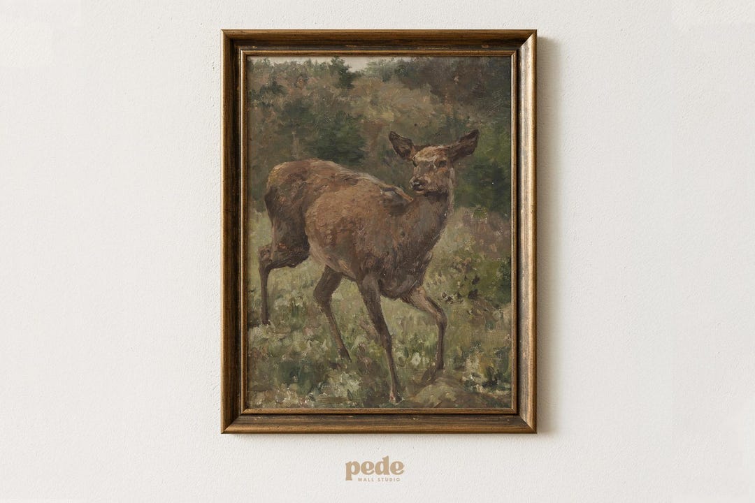 Vintage Deer Painting Printable Wall Art | Rustic Wildlife Artwork ...