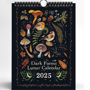 Calendario lunar 2025: Arte mural ilustrado del Bosque Oscuro