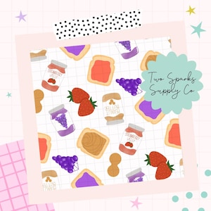 Peanut Butter Jelly Seamless Pattern PNG Download Digital Papers Vinyl Fabric Surface Design Cute PBJ Sandwich Fruit Food