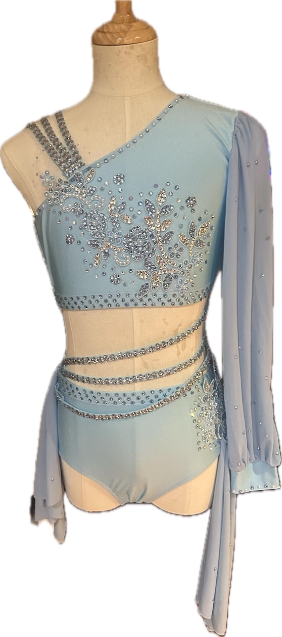 light blue lyrical dress Sequin Dance flowy design shows femininity MSemis Kids Girls Lace Lyrical