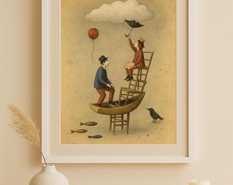 The Cloud - Verträumte surreale Wandkunst, skurriles digitales Poster, Sofort Download