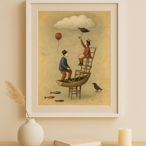 Dreamy Printable Wall Art Set – The Nest, The Boat, The Cloud – Whimsical Surreal Digital Prints (Set of 3)