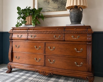 Oak Dresser | Traditional Wood Dresser | Large Statement Chest | Clawfoot Storage