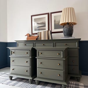 Vintage Solid Wood Bedroom Dresser Set Painted And Refinished