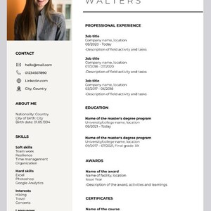 Plantilla de CV minimalista moderna y fácilmente personalizable para solicitudes de empleo en inglés, incluye carta de presentación