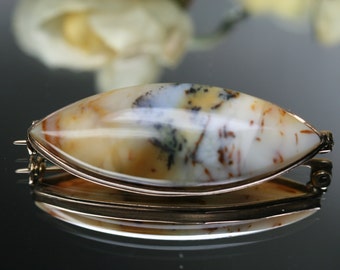 Vintage 10k Yellow Gold and Agate Brooch