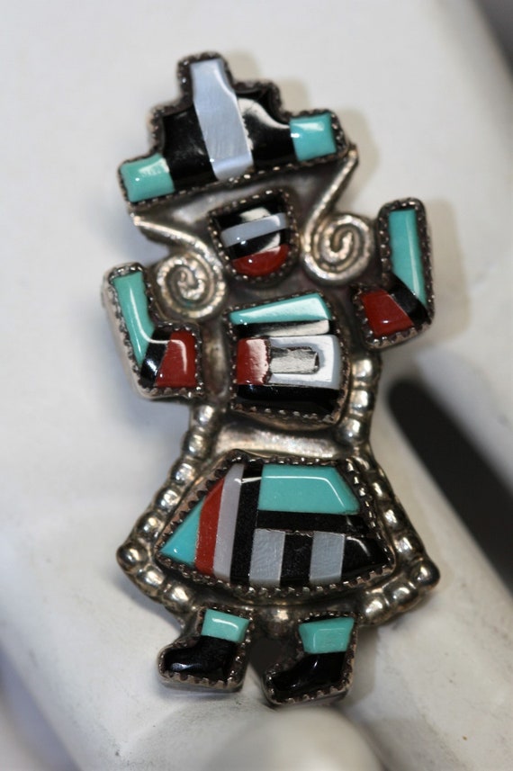 Vintage Zuni  Sterling and multi stone Brooch - R… - image 2