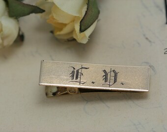 Vintage Gold Tone Metal Tie Clip - Engraved  Letters E.D.