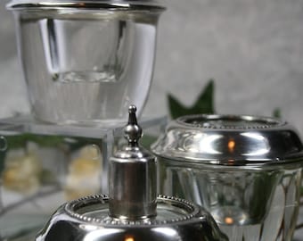 Frank M Whiting Co. Sterling and Glass Lighter and Candle Holders Set