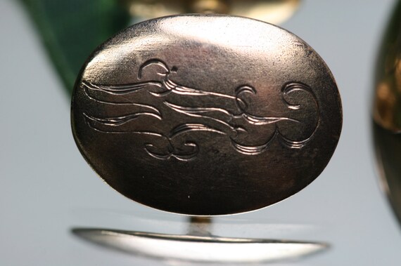 Antique 10k Yellow Gold Bean Back Cufflinks - Eng… - image 2