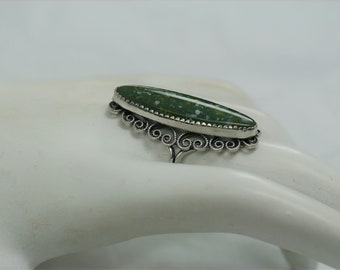 Vintage Beau Sterling and Resin Cabochon Ring - Adjustable Band