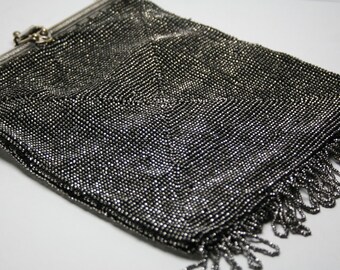 Antique Metal Frame and Metal Beaded Purse - Art Deco