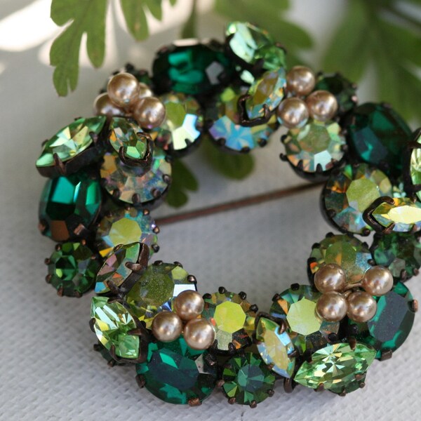 Vintage Shades of Green Fashion Brooch - Austria