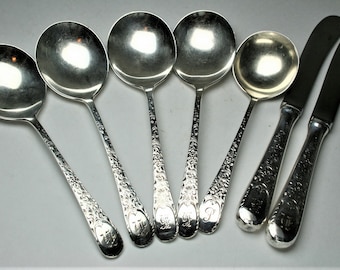Vintage Birks Sterling 4pc Soup Spoon, 1  Cream Spoon and 2 Butter Knives