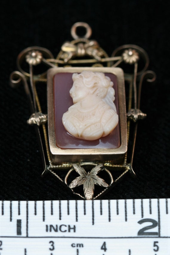 Antique 10k  and Stone Cameo Pendant - Victorian - image 7