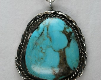 Vintage Sterling and Turquoise Pendant with Chain