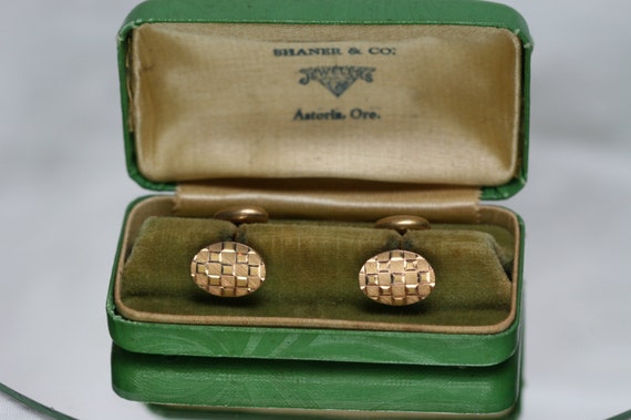 Antique Gold Tone Bean Back Cufflinks - image 1