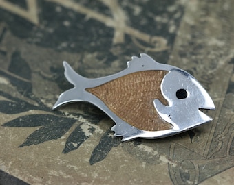 Vintage Sterling and Enamel Fish Brooch - Mexico