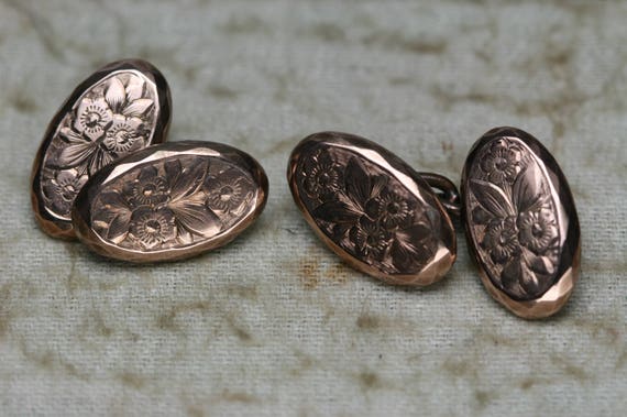 Vintage Gold Tone Cufflinks - Floral Design - image 1