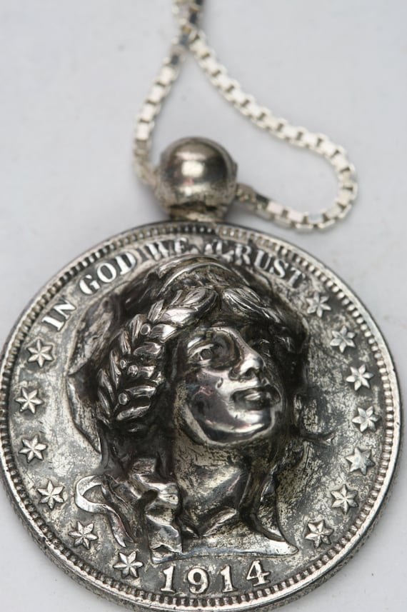 Silver Art Nouveau Coin Pendant - Barber Half