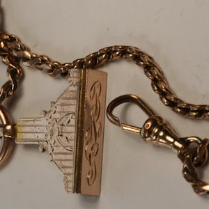 Antique 10k Gold Filled or Rolled Gold Watch Chain with Fob