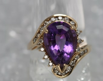 14k YG Amethyst and Diamond Ring