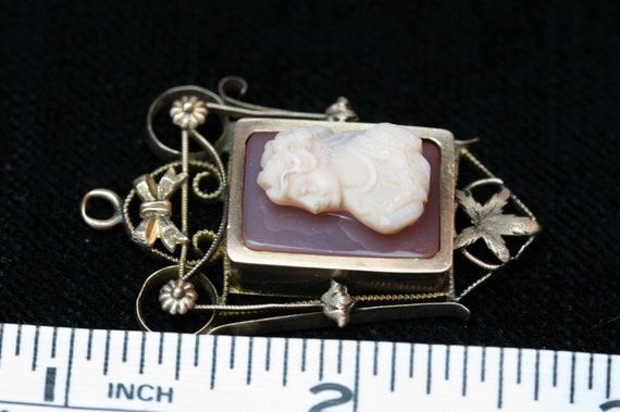Antique 10k  and Stone Cameo Pendant - Victorian - image 8