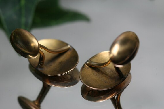 Antique 10k Yellow Gold Bean Back Cufflinks - Eng… - image 4