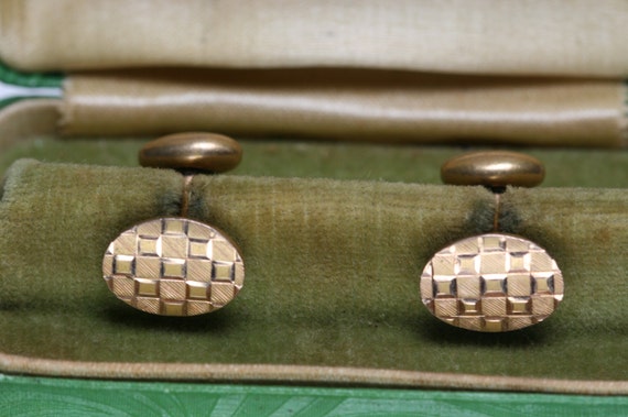 Antique Gold Tone Bean Back Cufflinks - image 2