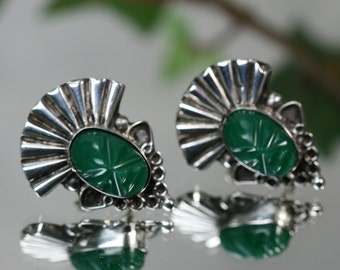 Earrings- Vintage Silver and Glass Earrings-Mexico
