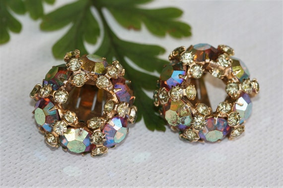 Ab Gold Vintage Gold Tone Metal and Golden AB Rhinestone Clip… - Gem