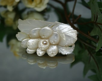 Carved Shell MOP Brooch - Vintage