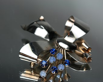 Vintage Sterling and Rhinestone Retro Modern Brooch