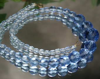 Vintage Faceted Blue Glass Beaded Necklace