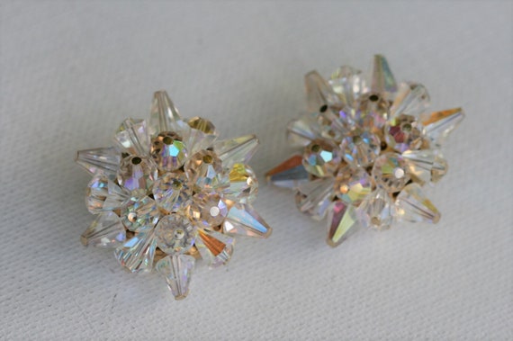 Alice Caviness AB Glass Bead Cluster Clip Earring… - image 1