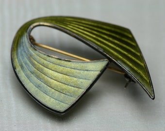 Vintage Sterling Modernist Design Guilloche Enamel Brooch - Aksel Holmsen - Norway