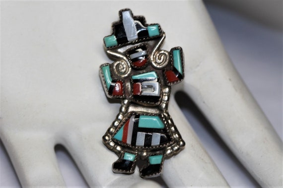 Vintage Zuni  Sterling and multi stone Brooch - R… - image 1